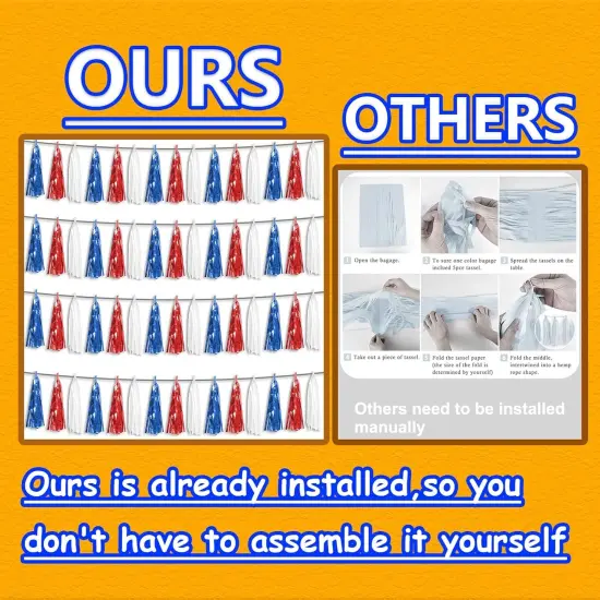 4P White Blue Red Foil Fringe Tassel Garland Metallic Tinsel Streamer Banner Wall Curtain Backdrop for Parade Floats, Graduation, Independence Day, 4th of july {2}