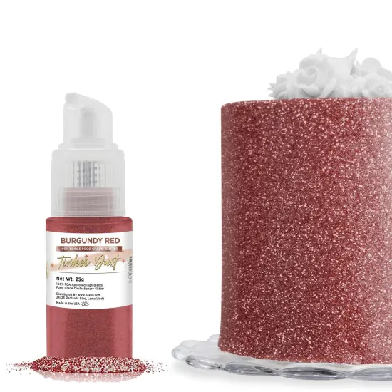 Bakell - Burgundy Red Tinker Dust Edible Glitter (25g, 1x Spray Pump) for Food, Desserts, and Beverages! {1}