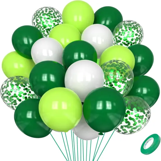 75pcs Green and White Balloons 12Inch Dark Green and White Party Balloons, White and Green Confetti Latex Balloons for St.Patrick's Day Birthday Baby Shower Jungle Safari Decorations {1}