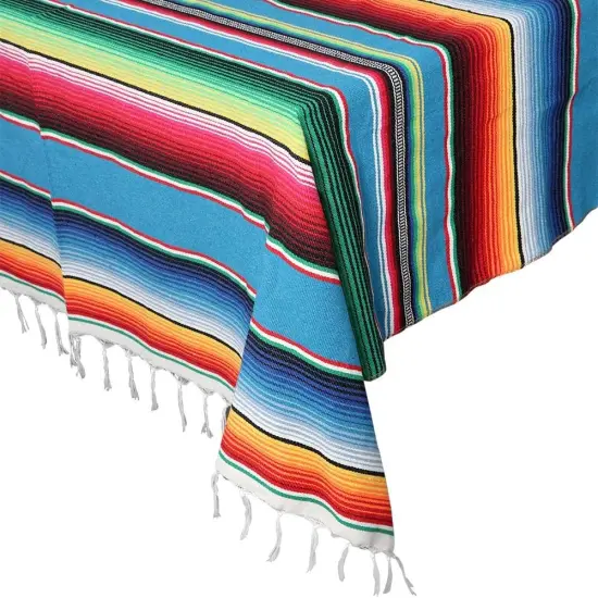 Mexican Tablecloth 60 x 85, Mexican Serape Blanket with Tassels for Fiesta Party Cinco De Mayo Decorations, Rectangle Woven Stripe Tablecloth, Outdoor Picnic Blankets Dining Table Cover {1}