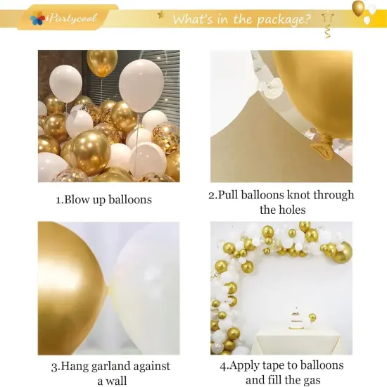 White Gold Party Balloons 131pcs Balloon Garland Arch Decoration Kit 18/12/10/5 inch Different Size Metallic Latex Confetti Balloons for Birthday Party {4}