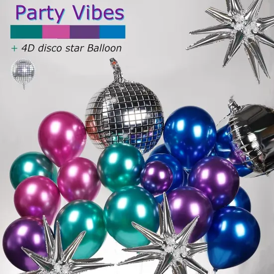 Metallic Balloon garland kit 135Pcs Disco Party decorations with Chrome Blue Red Purple Silver Disco ball balloons for 80s 90s Themed Birthday graduation 2025 grad Party eve Decorations {3}