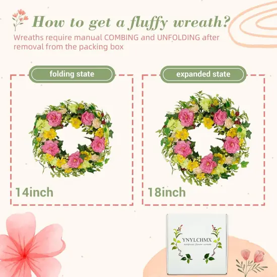 18" Summer Wreaths for Front Door, Floral Green Foliage Wreath with Peony, Green Eucalyptus Leaves for Indoor Outdoor Farmhouse Home Porch Wall Window Decor {3}