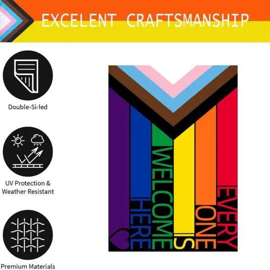 Progress Pride Every One Is Welcome Here Garden Flags - Inclusive Progressive Progress Yard Small Flag 12.5x18 Inch for LGBTQ Lesbian Gay Transgender {2}