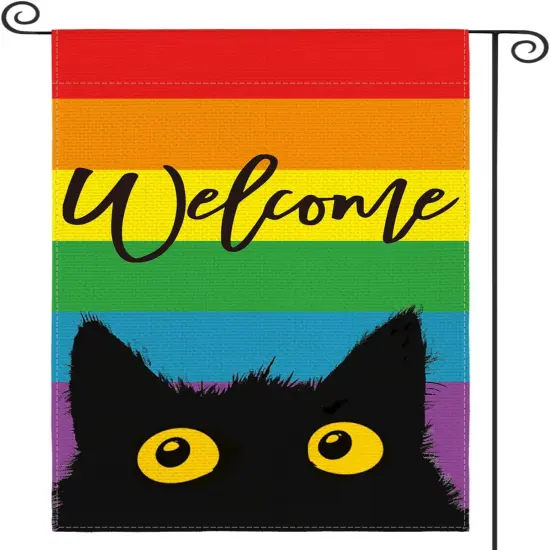 Welcome LGBTQ Pride Parade Rainbow Cat Garden Flag Double Sided, LGBTQ Community Gay Lesbian Transgender Bisexual Yard Outdoor Decoration 12 x 18 Inch {1}