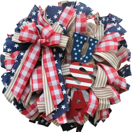 16 Inch Independence Day Patriotic Wreath for Wall Decor Red White and Blue Summer Wreath, Independence Day Memorial Day {1}