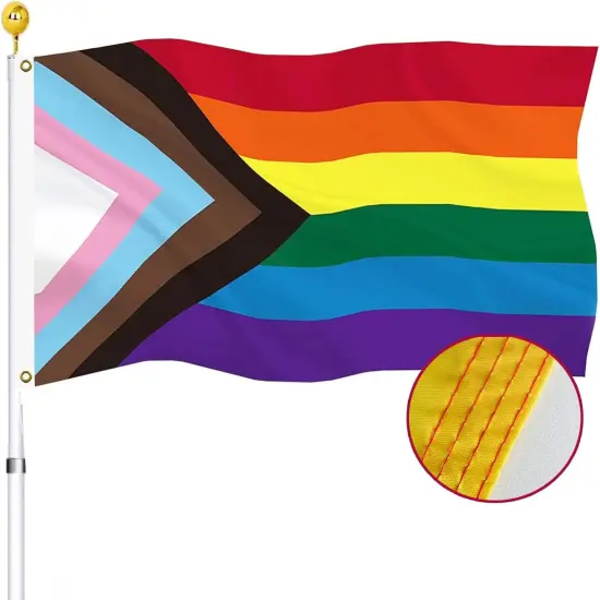 Progress Pride Rainbow Flag 3x5 Outdoor All Inlcusive Progressive Pride 100D Bisexual LGBTQ Non Binary Lesbian Gay Transgender Prides Proculsexual Flags {1}