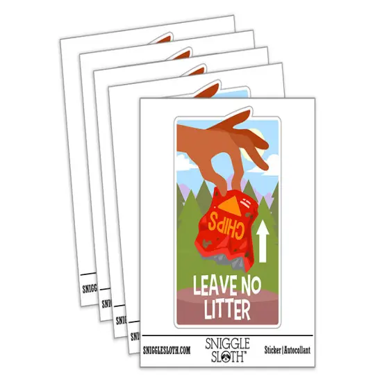 Water Bottle Sticker Set Leave No Litter Cleaning Parks Hiking Nature Cute Waterproof Vinyl Stickers Pack Decal, Skateboard, Laptop, Car, Window, Bumper - 5 Pack {2}