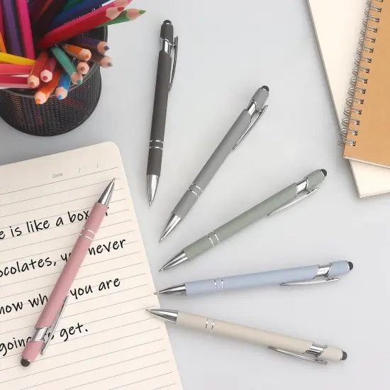 Ballpoint Pen 2-in-1 Stylus Retractable Ballpoint Pen with Stylus tip, Metal Stylus Pen for Touch Screens, 1.0 mm Black Ink (Pastel Color) 6 Pack {5}