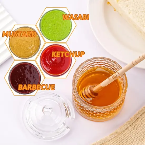 9oz Honey Pot with Dipper Small Honey Jar with Dipper Cut Honey Combs Containers Clear Glass Honey Jar with Hive Shape Lid {4}