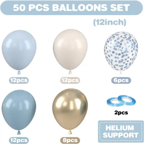 Dusty Blue and Gold Balloons, 12 Inch Blue Gold Balloons, Retro Fog Blue Metallic Golden White Confetti Balloons Latex Balloon for Wedding Baby Shower Gender Reveal Birthday Party Decoration {2}