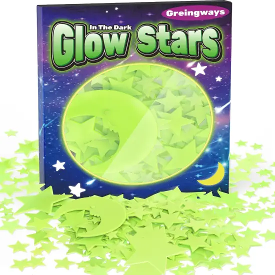 Greingways 201 Pcs Glow in The Dark Stars Stickers for Ceiling Bedroom, Stocking Stuffers for Kids Ages 2-4, 3-5, 4-8, 8-12, Kids Wall Room Decor Toddler Easter Basket Stuffers for Boys Girls {1}