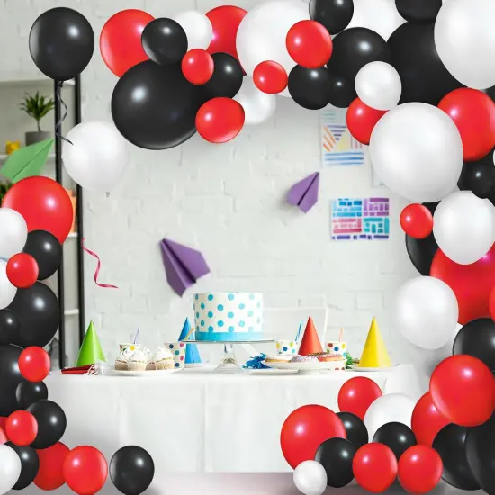 100 Pcs Red Black White Latex Balloons {4}