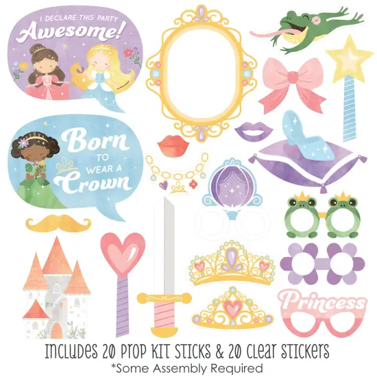 Big Dot of Happiness Princess Photo Booth Props Kit, Paper Dress Up Princess Birthday Party Supplies - 20 Count Selfie Prop Sticks {3}