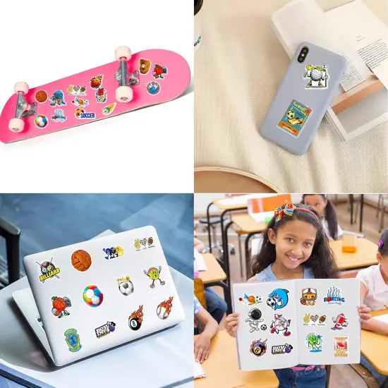 100 Pack Sports Stickers, Sports Football Soccer Baseball Basketball Party Favors, Sports Ball Stickers for Water Bottles Laptop, Birthday Decorations {4}