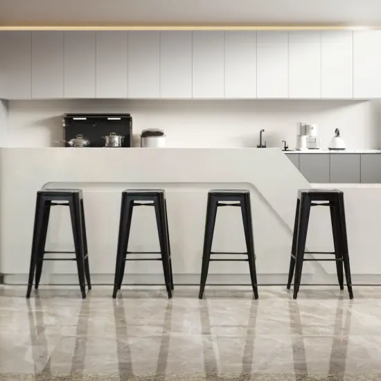 Basicwise 30-inch Backless Metal Bar Stool Stackable Heavy-Duty Counter-Height Chair for Home Bars Patios Kitchen Islands Cafes Restaurants Bistros and Dining Areas for Indoor & Outdoor Use Black Single {3}