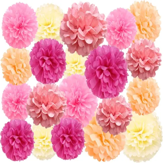 20 Pcs Paper Pom Poms Kit Decor, Tissue Paper Flowers for Birthday, Wedding, Bachelorette, Baby Shower, Girl Nursery Decoration (Pink Mix) {1}