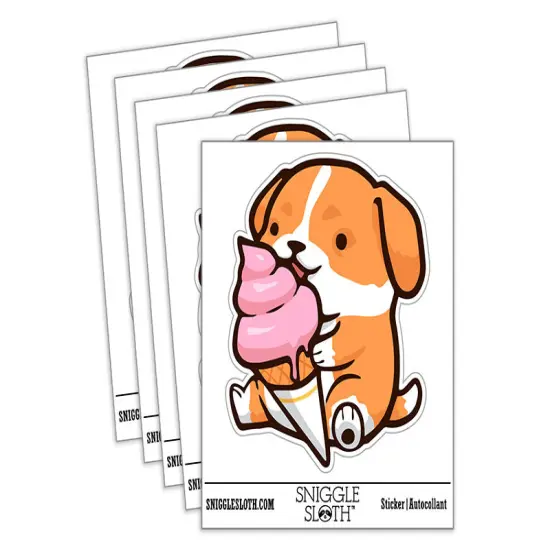 Water Bottle Sticker Set Cute Puppy Dog Licking Ice Cream Cone Cute Waterproof Vinyl Stickers Pack Decal, Skateboard, Laptop, Car, Window, Bumper - 5 Pack {2}