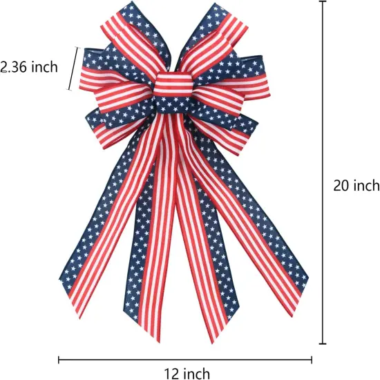 2 PCS Large Patriotic Wreath Bows, Patriotic Star and Stripe America Flag Bow for Memorial Day American Flag Wreath Bow for Front Door Indoor Outdoor Labor Day Holiday Party Home Decoration 20 * 12" {2}
