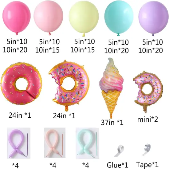 Pastel Donut Balloon Arch Garland Kit,159Pcs Macaron Color Rainbow Balloons Ice Cream Foil Balloons for Girls Donut Grow Up Sweet One Candyland Birthday Party Baby Shower Two Sweet Decorations {2}