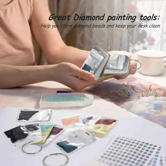 200 Pieces Diamond Painting Accessories Diamond Painting Tools Kit Storage Container Diamond Art Resealable Bags with 4 Round Binding Rings, 5 Sheets Number Stickers and 5 Sheets Sticker Label {3}