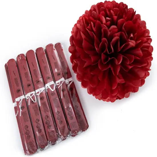 12" Burgundy Tissue Pom Poms DIY Hanging Decors Paper Flower Balls for Bridal Shower Birthday Party Wedding Backdrop Dessert Table Decoration Supplies, Pack of 12 {2}