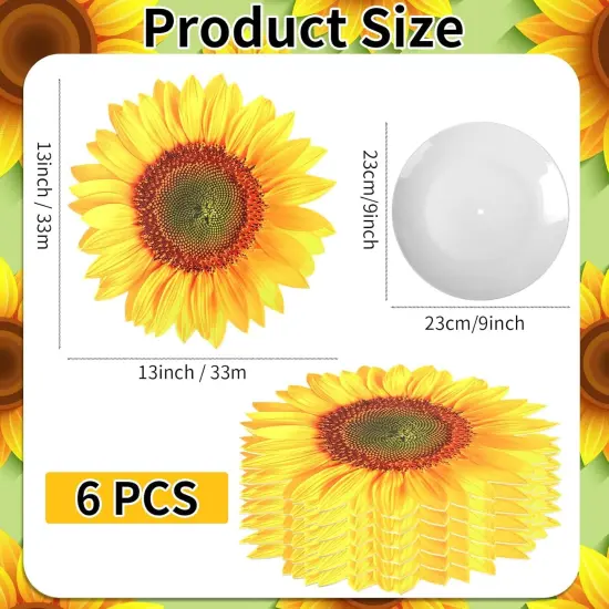 Leather Summer Sunflower Placemats Set of 6 Sunflower Shape Table Mat Washable Summer Floral Place Mats for Spring Tables Home Kitchen Dining Indoor Outdoor Party Gift Harvest Decoration {2}