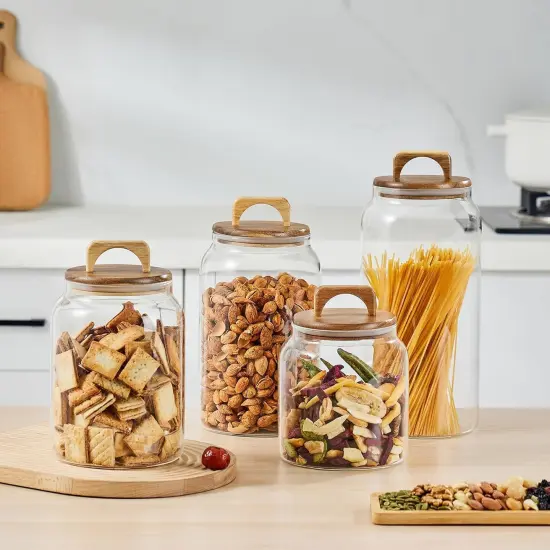 Large Glass Candy Jars with Wooden Lids, 1 Gallon Glass Jar with Lid, Sugar/Flour Storage Containers, Big Glass Canisters with Airtight Lid, 1 Pack, Hand Lid {3}