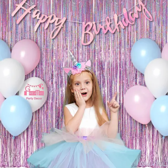 Pink Tinsel Curtain Party Backdrop - GREATRIL Foil Fringe Curtain Lilac Pink Party Streamers for Princess Bachelorette Euphoria Theme Party Decorations - 2 Packs {2}