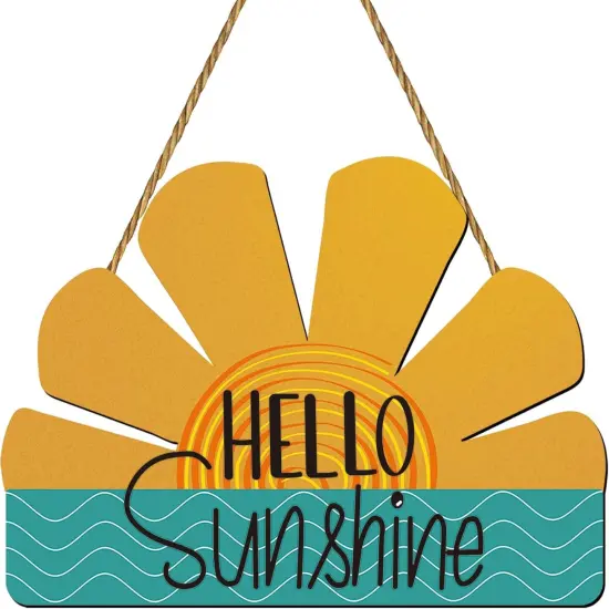 Summer Door Decor Sun Shape Hanging Plaque Pool Decorations Wooden Front Door Hanger Hello Sunshine Door Sign for Wall Office Indoor Home Decorations {1}