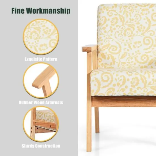 Modern Accent Armchair Fabric Lounge Chair with Rubber Wood Leg Ideal for Living Room or Any Other Space Yellow {6}