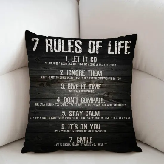 7 Rules of Life Motivational Quotes Throw Pillow Case Cushion Cover Cotton Linen 18x18 Inches for Sofa Couch {2}