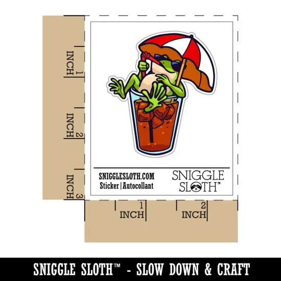 Water Bottle Sticker Set Vacation Frog Sitting In Drink Under Umbrella Cute Waterproof Vinyl Stickers Pack Decal, Skateboard, Laptop, Car, Window, Bumper - 5 Pack {7}