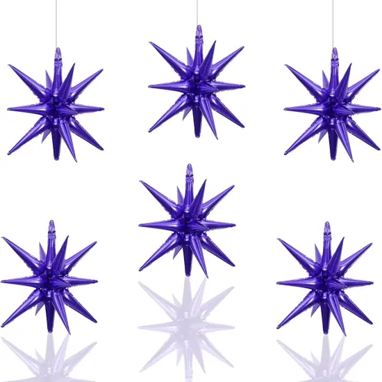 6 Pcs Purple Star Foil Balloons One-Piece 14-Pointed Star Balloons 4D Starburst Cone Mylar Balloons 22inch Christmas Birthday Wedding Wedding Anniversary Party Supplies(Purple) {1}