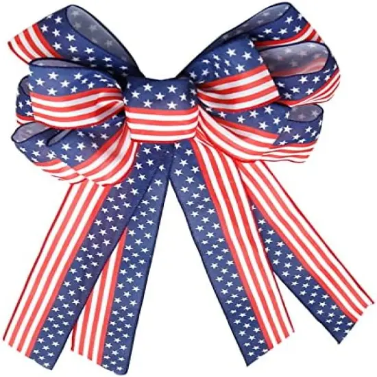 Large 4th of July Patriotic Bows for Wreath,American Flag Wreath Bows Stars Decor American Flag Bow for Wall Decor {1}