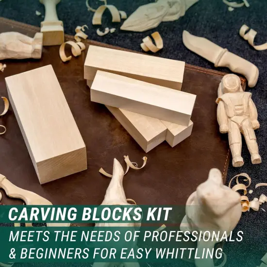 Wood Carving Kit for Kids, Beginners S16 &ndash; Whittling Knives Sloyd, Chip Wood Carving Knife, Basswood Blocks for Carvers - Whittling Tools Set {4}
