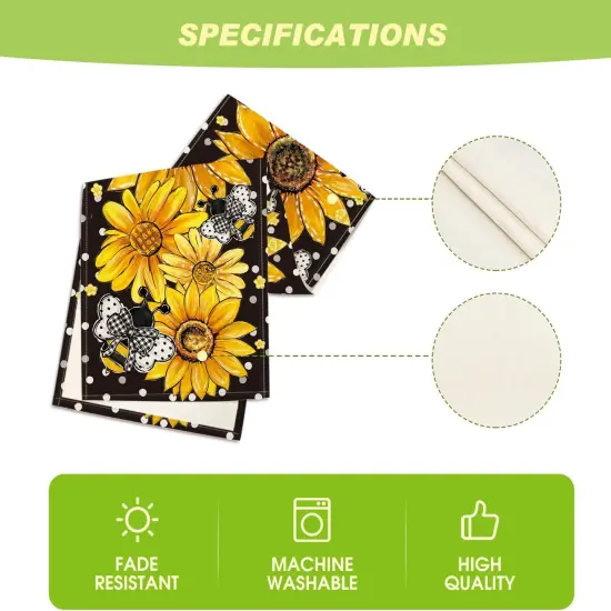 Black Sunflower Bee Flower Polka Dot Summer Table Runner, Seasonal Kitchen Dining Table Decoration for Indoor Party Home 13x72 Inch {5}