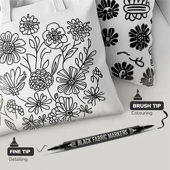 5 Dual-Tip Black Fabric Markers Permanent for Clothes - Fabric Paint Pens for Personalizing Shirts Bags Hats Canvas and Textiles {2}