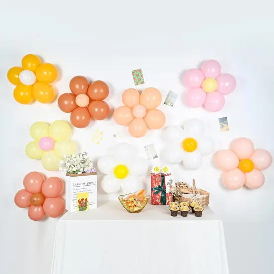 16 Set Daisy Flower Balloons DIY Kit, Boho Macaron Pastel Daisy Balloons, Flower Party Decorations for Baby Shower, Birthday, Wedding, Anniversary, Groovy Party Supplies {5}