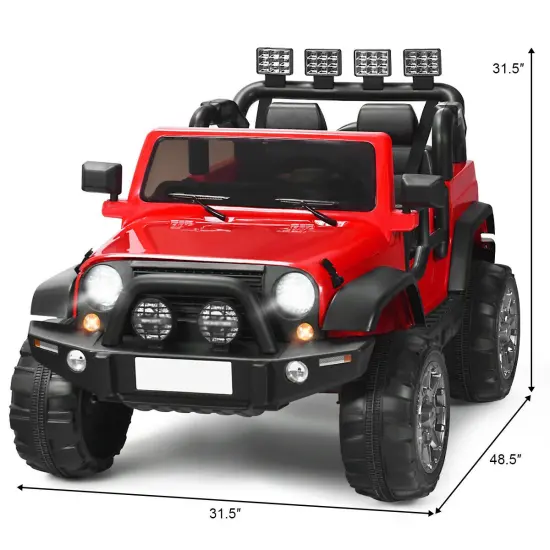 2-Seat Ride-On Car Truck with Remote Control, LED Lights, Music and Safety Features Red {3}