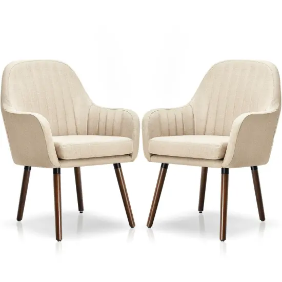 Set of 2 Fabric Upholstered Accent Chairs with Wooden Legs and Adjustable Non-slipping Pads Grey {8}