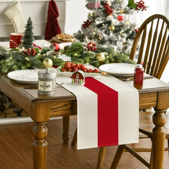 Red Stripes 2025 New Year Christmas Table Runner, Seasonal Winter Holiday Kitchen Dining Table Decoration for Home Party Decor {2}