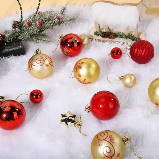 44Pcs Christmas Ball Gold and Red Christmas Ornaments Set for Garden Backyard Holiday Wedding Party Decor with 12 pcs 2.36&rdquo; Large and 32 pcs 1.18&rdquo; Mini Christmas Decorations Ornaments Bulk Balls {5}