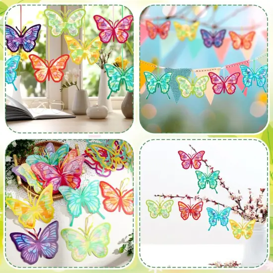 32 Pcs Butterfly Suncatchers Paper Craft Set DIY Butterfly Shaped Stained Glass Effect Tissue Paper Kits Bulk for Window Classroom Activities Art Summer Party Decorations Favors Gift {5}