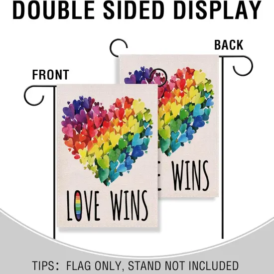 Gay Pride Love Wins Rainbow Small Decorative Garden Flag, LGBTQ Hearts Yard Lawn Outside Pride Month Decor, Lesbian Bisexual Pansexual Burlap Outdoor Home Decoration Double Sided 12 x 18 {4}