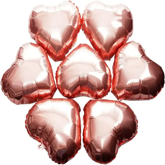 Rose Gold Heart Foil Mylar Balloons - Valentines Day Party Wedding Bachelorette Anniversary Birthday Bridal Shower Party Favors Balloons Decorations, 50pc {1}