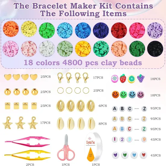 Easter Basket Essentials for Kids Girls - 5300 Clay Beads Bracelet Making Kit,Arts and Crafts for Kids Ages 8-12,Easter Crafts Games Toys for 3-10 Year Old Birthday Gift,Stuff Supplies {3}