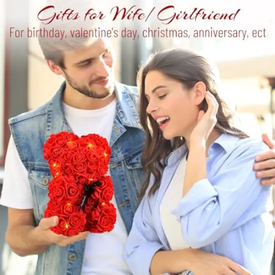 Otlonpe Bear Rose Flower, Mothers Day Flowers Gifts for Mom Wife Grandma Daughter Friends Sister Her, 9 inch Handmade Roses Led Light in Gifts Box, Womens Gifts for Birthday Christmas Valentines {2}