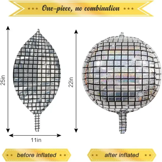 6 PCS Disco Ball Balloons Silver Disco Mylar Foil Balloons 22 Inch Huge 4D Round Metallic Sphere Disco Party Balloons for 70s 80s 90s Party Decorations Birthday Bachelorette Party Graduation {5}