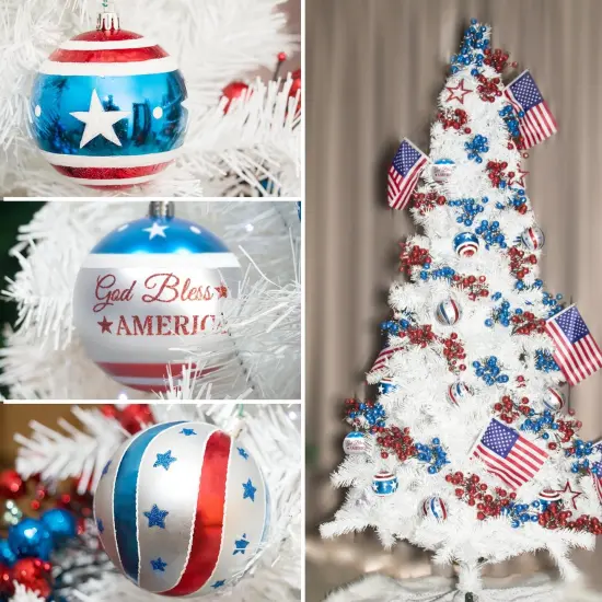 Large Patriotic Ball Ornaments 12pcs American Flag Decorations for Veterans Day {4}